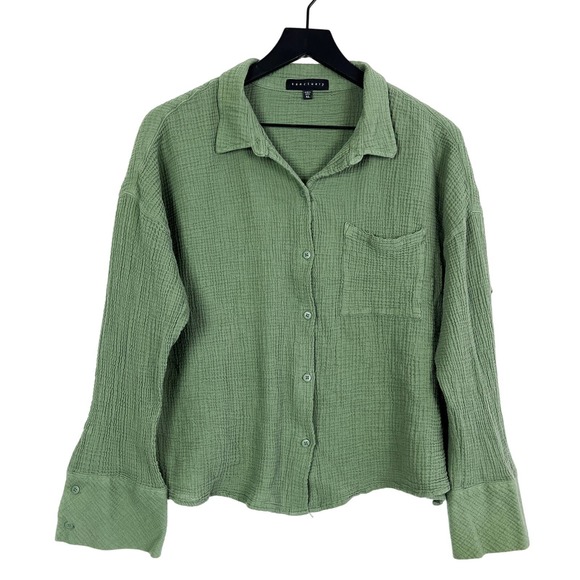 Sanctuary Tops Sanctuary Xl Cotton Gauze Button Down Shirt Green